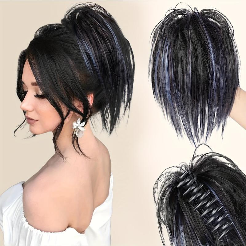 Messy Bun Claw Clip Hair Extension Short Straight Ponytail Hairpiece