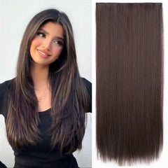 60 96 Cm Full Head Hair Extensions 5 Clips In Synthetic Long Straight Hairpiece