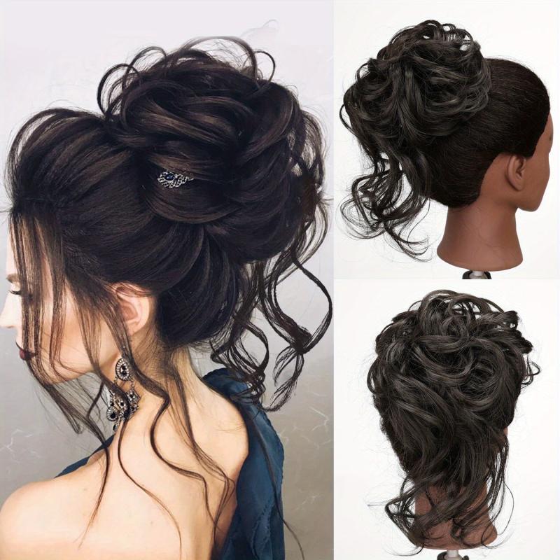 Messy Donut Hair Buns Updo Chignon Elastic Rope Hair Extensions
