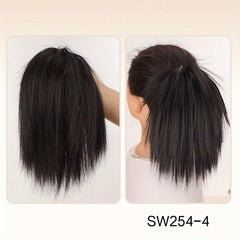 Messy Straight Hair Bun Ponytail Extension Chignon Scrunchy Wrap Updo