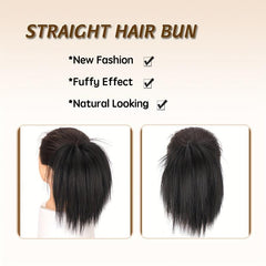 Messy Straight Hair Bun Ponytail Extension Chignon Scrunchy Wrap Updo