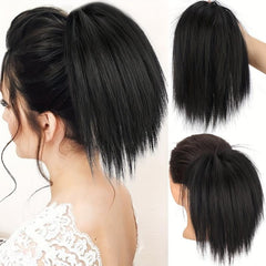 Messy Straight Hair Bun Ponytail Extension Chignon Scrunchy Wrap Updo