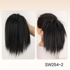 Messy Straight Hair Bun Ponytail Extension Chignon Scrunchy Wrap Updo