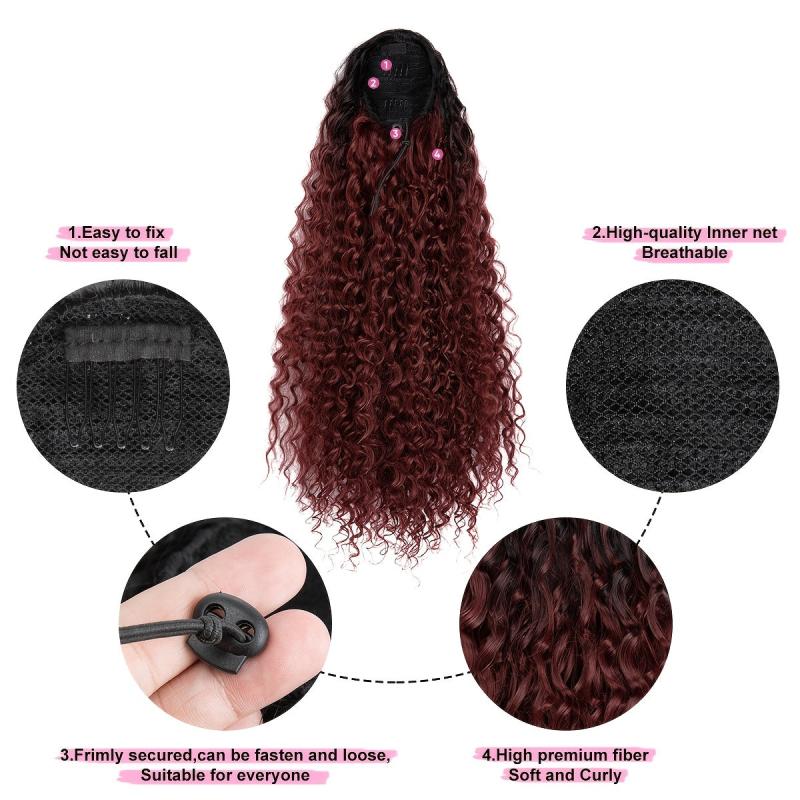 Afro Wavy Drawstring Ponytail Extension Wine Red 55-88cm