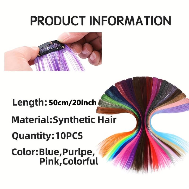 10Pcs Y2K Synthetic Highlight Hair Extensions for Halloween Party