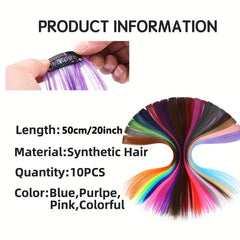 10Pcs Y2K Synthetic Highlight Hair Extensions for Halloween Party