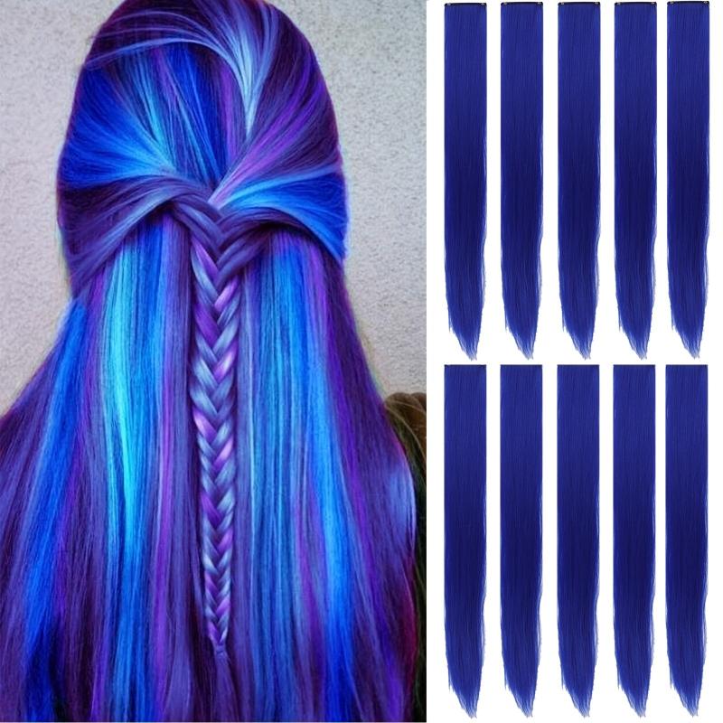 10Pcs Y2K Synthetic Highlight Hair Extensions for Halloween Party