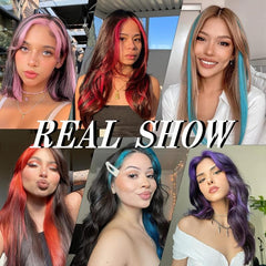 2 Pcs Colored Hair Extensions Clip Straight Party Highlights Colorful