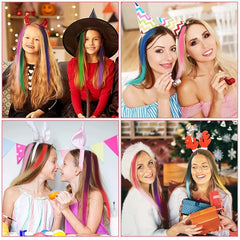 2 Pcs Colored Hair Extensions Clip Straight Party Highlights Colorful