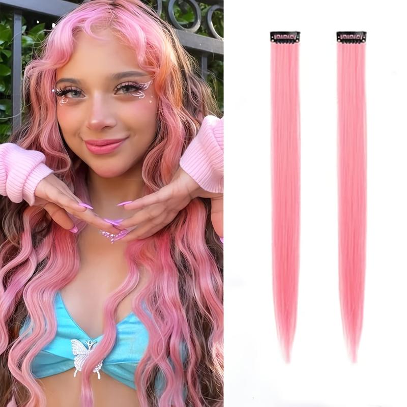 2 Pcs Colored Hair Extensions Clip Straight Party Highlights Colorful