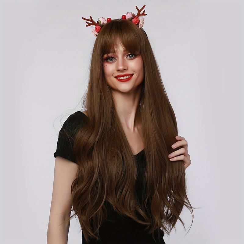 Long Wavy Hair Wig With Bangs Synthetic Hair for Women