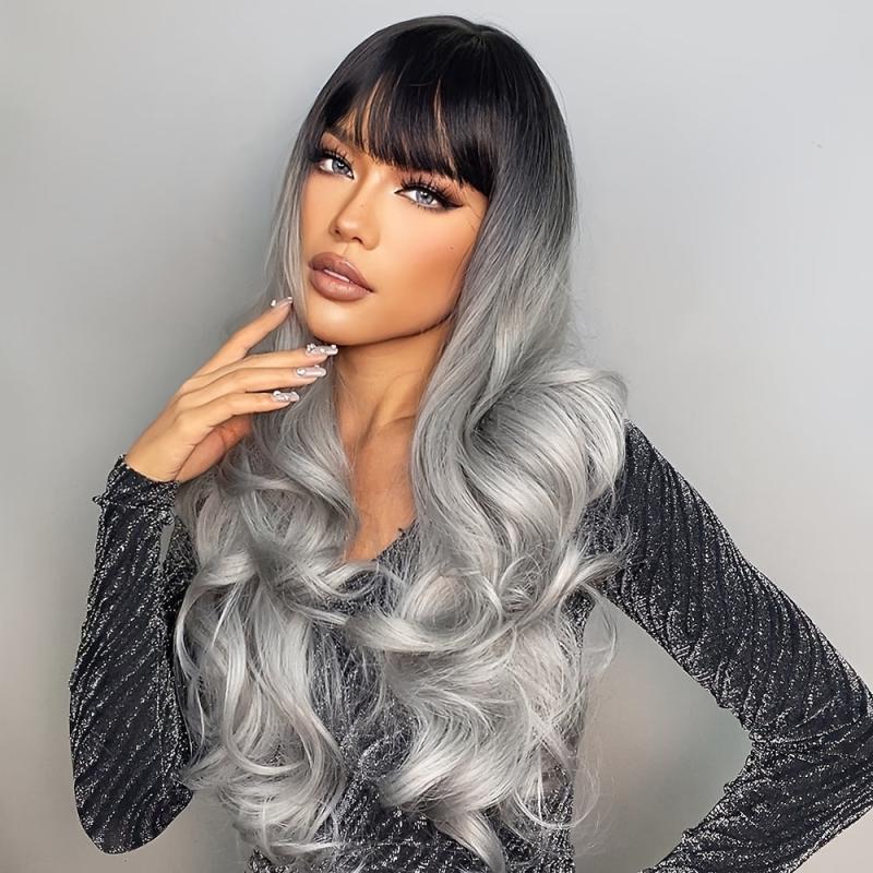 Long Wavy Hair Wig With Bangs Synthetic Hair for Women
