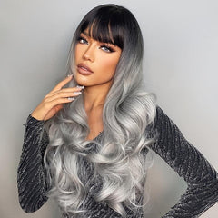 Long Wavy Hair Wig With Bangs Synthetic Hair for Women