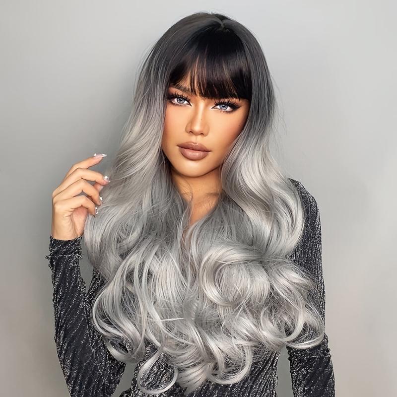 Long Wavy Hair Wig With Bangs Synthetic Hair for Women