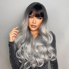 Long Wavy Hair Wig With Bangs Synthetic Hair for Women