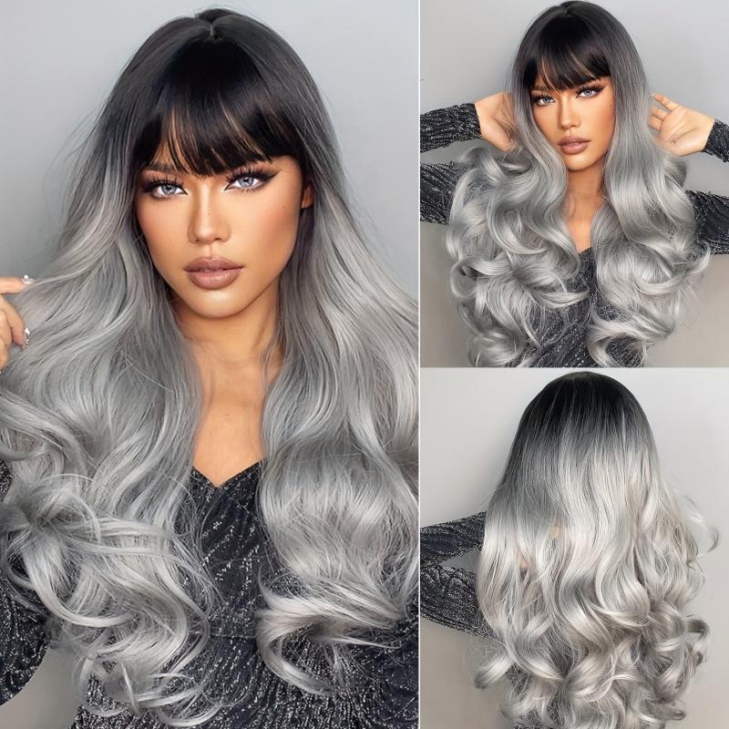 Long Wavy Hair Wig With Bangs Synthetic Hair for Women