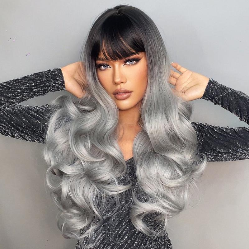Long Wavy Hair Wig With Bangs Synthetic Hair for Women