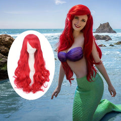 Red Long Curly Mermaid Costume Wig for Halloween Cosplay Party