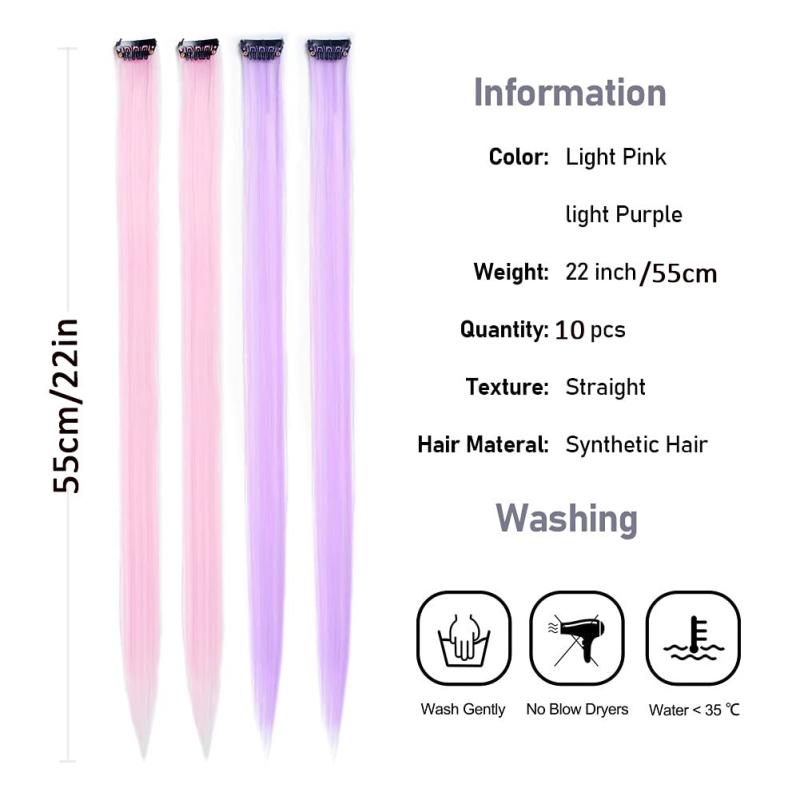 10Pcs Purple Clip In Hair Extensions, Ombre Purple Party Hairpieces