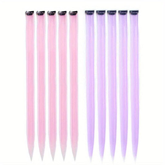 10Pcs Purple Clip In Hair Extensions, Ombre Purple Party Hairpieces