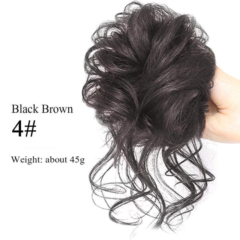 Messy Curly Hair Bun Chignon Elastic Scrunchy False Hair Pieces Brown