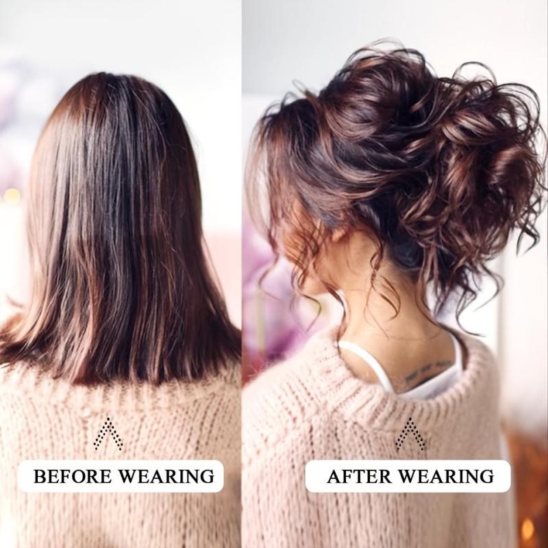 Messy Curly Hair Bun Chignon Elastic Scrunchy False Hair Pieces Brown
