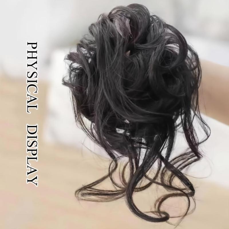 Messy Curly Hair Bun Chignon Elastic Scrunchy False Hair Pieces Brown