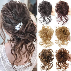Messy Curly Hair Bun Chignon Elastic Scrunchy False Hair Pieces Brown