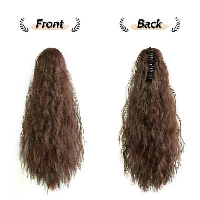 Claw Ponytail Brown Long Curly Wavy Ponytail Extensions Synthetic Clip In Hair