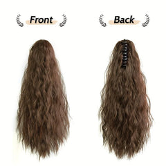 Claw Ponytail Brown Long Curly Wavy Ponytail Extensions Synthetic Clip In Hair