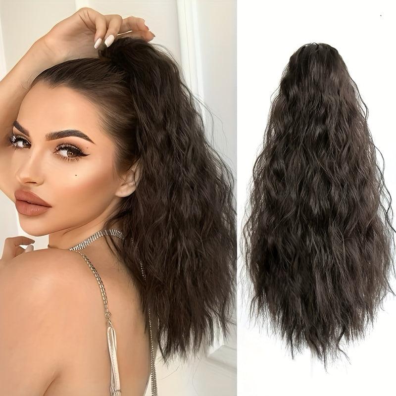 Claw Ponytail Brown Long Curly Wavy Ponytail Extensions Synthetic Clip In Hair