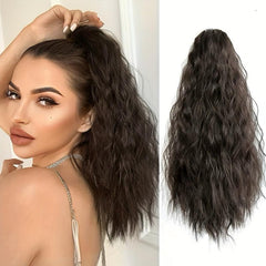 Claw Ponytail Brown Long Curly Wavy Ponytail Extensions Synthetic Clip In Hair