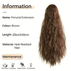 Claw Ponytail Brown Long Curly Wavy Ponytail Extensions Synthetic Clip In Hair