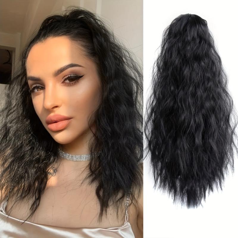 Claw Ponytail Brown Long Curly Wavy Ponytail Extensions Synthetic Clip In Hair