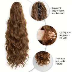 Claw Ponytail Brown Long Curly Wavy Ponytail Extensions Synthetic Clip In Hair