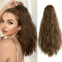 Claw Ponytail Brown Long Curly Wavy Ponytail Extensions Synthetic Clip In Hair