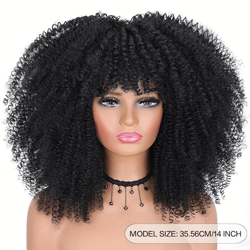 Short Bob Afro Curly Wigs for Women with Bangs Glueless Synthetic Hair