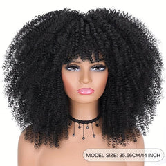 Short Bob Afro Curly Wigs for Women with Bangs Glueless Synthetic Hair