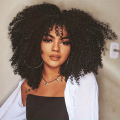Short Bob Afro Curly Wigs for Women with Bangs Glueless Synthetic Hair