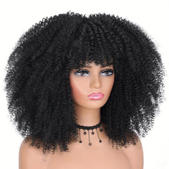 Short Bob Afro Curly Wigs for Women with Bangs Glueless Synthetic Hair