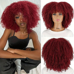 Short Bob Afro Curly Wigs for Women with Bangs Glueless Synthetic Hair