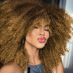 Short Bob Afro Curly Wigs for Women with Bangs Glueless Synthetic Hair