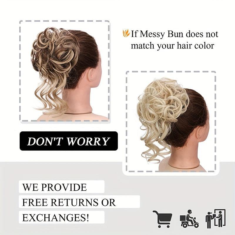 Wavy Curly Hair Bun Chignon for Women with Elastic Hair Rope - Easy Styling