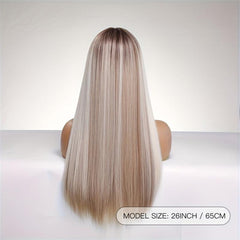 Matte Grey Long Straight Wig With Bangs for Women - 100 Density