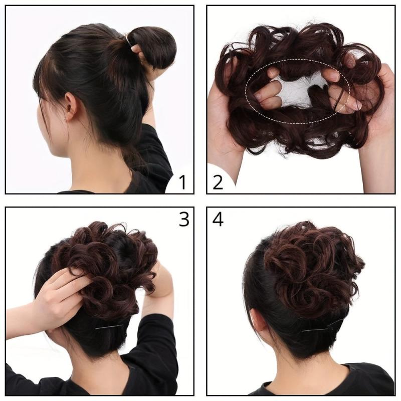 Messy Hair Bun Extensions Curly Wavy Chignon Scrunchy Updo Hairpiece