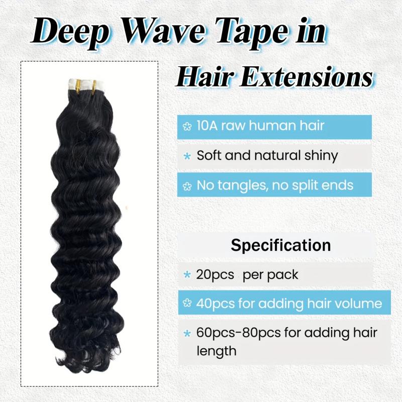 Deep Wave Curly Human Hair Tape In Extensions