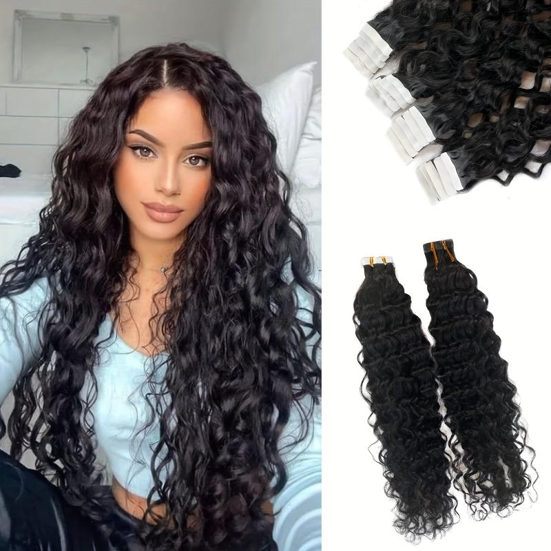 Deep Wave Curly Human Hair Tape In Extensions