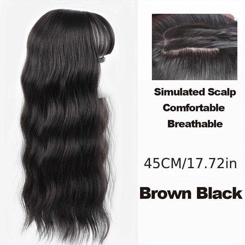 Long Water Wave Hair Pieces With Bangs 45-72 cm Synthetic Curly Hair Topper