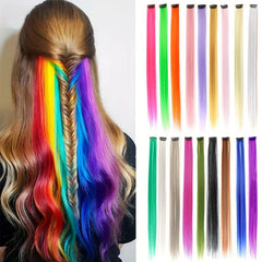 Rainbow Clip In Hair Extensions 55-88 cm Heat Resistant Cosplay