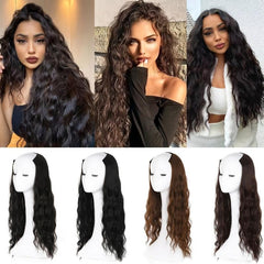 8 Cm Full Head Long Corn Wave Clip In Hair Extensions Brown